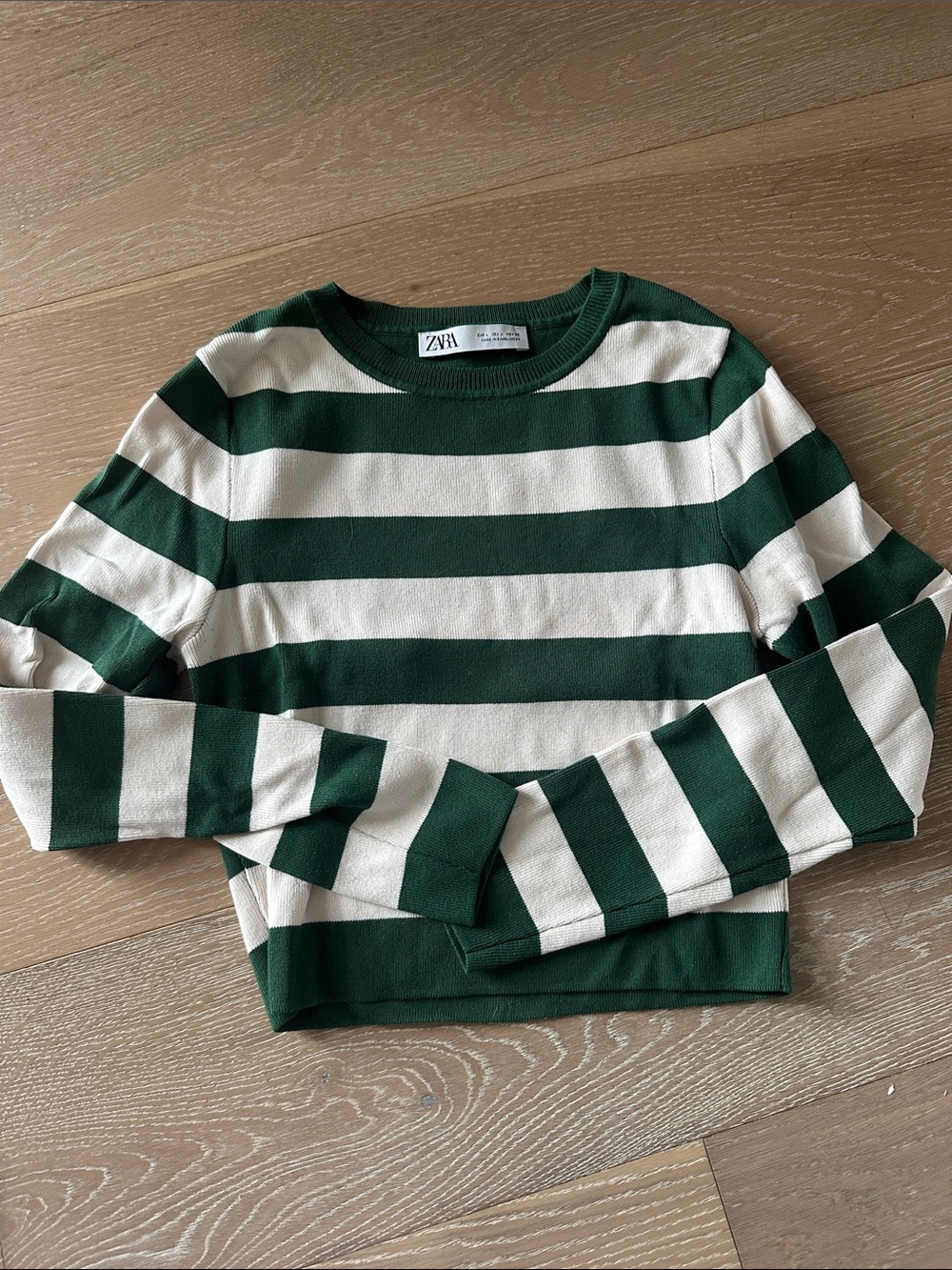 Zara Kids Dark Green and White Striped Sweater